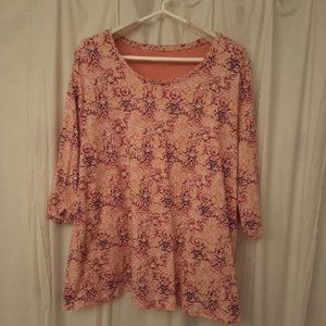 Catherines 3/4 Sleeve Tee Pink/Maroon/Yellow 1X
